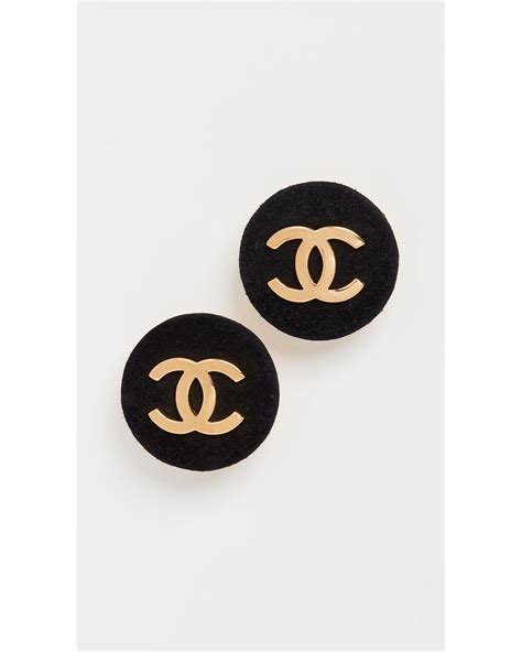 chanel black velvet cc round stone clip earrings